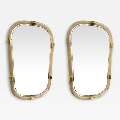 Pair of Gold Leaf Murano Glass Wall Mirrors Italian Torciglione Design