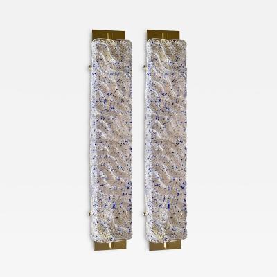 Pair of Gold Wall Sconces With Blue Graniglia Murano Glass