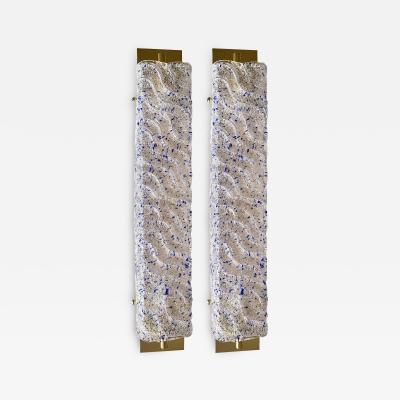 Pair of Gold Wall Sconces With Blue Graniglia Murano Glass
