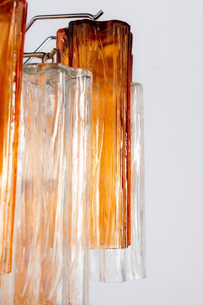 Pair of Gold and Ice Tronchi Murano Glass Chandelier by Venini 1970s