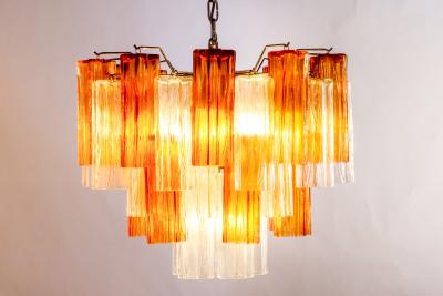 Pair of Gold and Ice Tronchi Murano Glass Chandelier by Venini 1970s