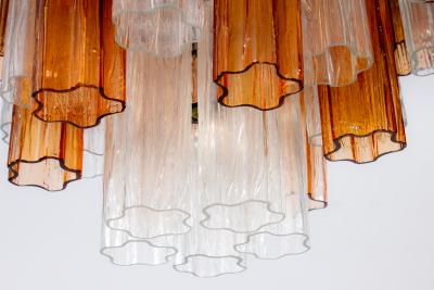 Pair of Gold and Ice Tronchi Murano Glass Chandelier by Venini 1970s