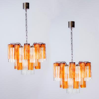 Pair of Gold and Ice Tronchi Murano Glass Chandelier by Venini 1970s