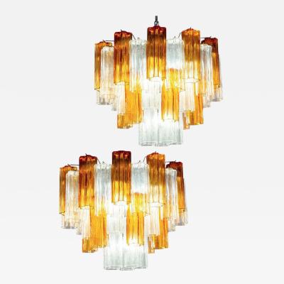 Pair of Gold and Ice Tronchi Murano Glass Chandelier by Venini 1970s