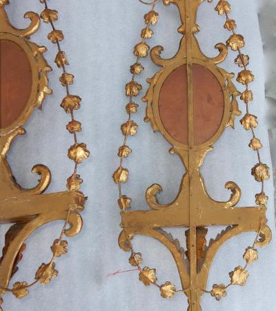 Pair of Golden Wood Wall Lamps Romantic Venice Console Garlands Mirrors