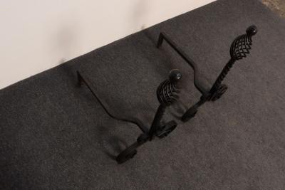 Pair of Gothic Revival Firedogs Andirons with Basket Twist and Scroll Motif