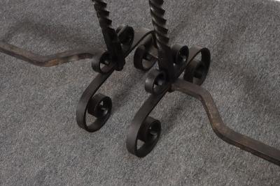 Pair of Gothic Revival Firedogs Andirons with Basket Twist and Scroll Motif