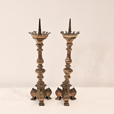 Pair of Gothic Style Candlesticks England 19th century