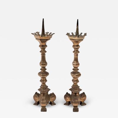 Pair of Gothic Style Candlesticks England 19th century