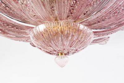 Pair of Graceful Pink Amethyst Murano Glass Leave Ceiling Light or Chandelier