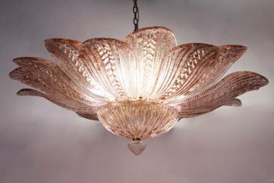 Pair of Graceful Pink Amethyst Murano Glass Leave Ceiling Light or Chandelier