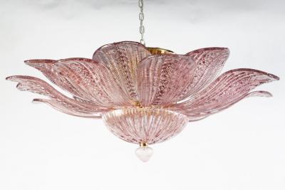 Pair of Graceful Pink Amethyst Murano Glass Leave Ceiling Light or Chandelier