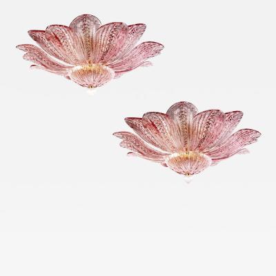 Pair of Graceful Pink Amethyst Murano Glass Leave Ceiling Light or Chandelier