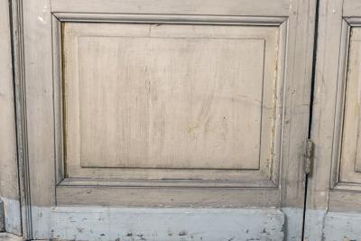 Pair of Grand Scale Arched Glass Paneled Double Doors