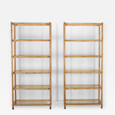 Pair of Grand Scale Mid Century Italian Bamboo Shelves