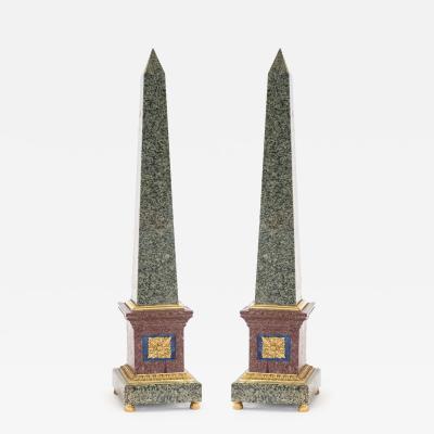 Pair of Grand Tour Style Bronze Mounted Hardstone Obelisks
