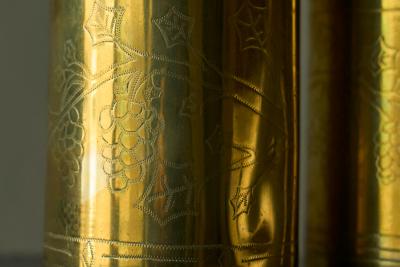 Pair of Grapevine Decorated Trench Art Vases in Patinated Brass 1920s