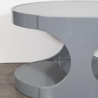 Pair of Graphic Modernist Gray Lacquered Two Tiered Oval Side Tables