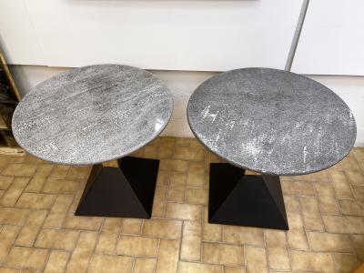 Pair of Gray Granite and Brass Side Tables Italy 1980s