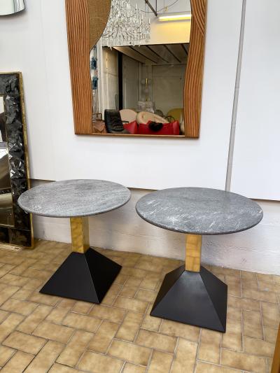 Pair of Gray Granite and Brass Side Tables Italy 1980s