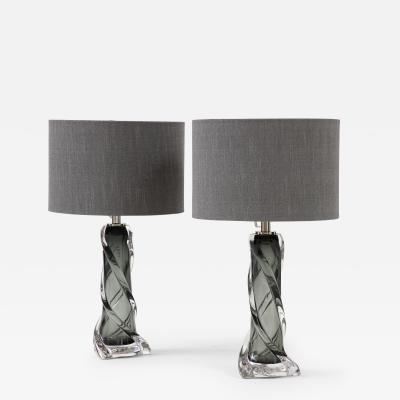 Pair of Gray Murano Twisted Glass Lamps 