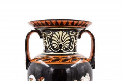 Pair of Grecian Style Black and Orange Porcelain Vases