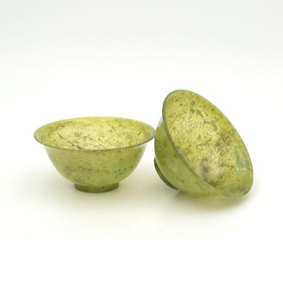 Pair of Green Hardstone Bowls Republic Period China
