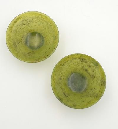 Pair of Green Hardstone Bowls Republic Period China