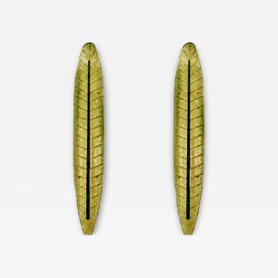 Pair of Green Murano Glass Leaf Wall Sconces Italy 1990s