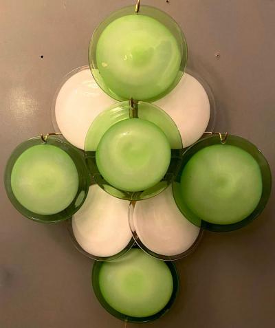 Pair of Green and White Vistosi Disc Murano Glass Sconces or Wall Light 1970s
