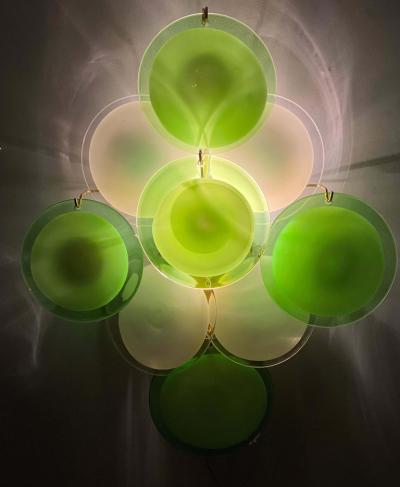 Pair of Green and White Vistosi Disc Murano Glass Sconces or Wall Light 1970s