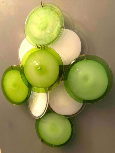 Pair of Green and White Vistosi Disc Murano Glass Sconces or Wall Light 1970s