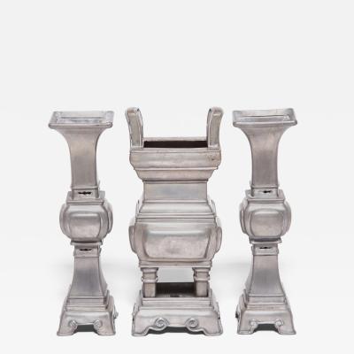 Pair of Gu Form Vases with a Tall Arched Handle Censer