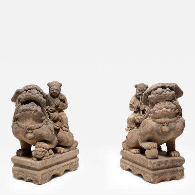 Pair of Guardian Fu Lions with Riders