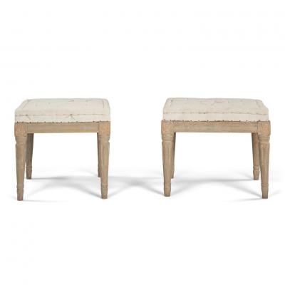 Pair of Gustavian Light Gray Painted Stools