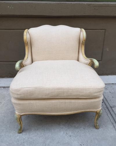 Pair of Gustavian Style Linen Lounge Chairs