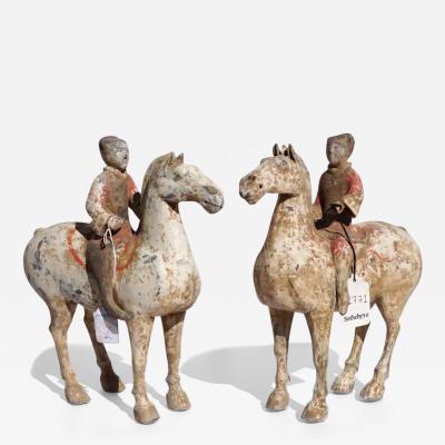 Pair of Han Dynasty pottery Horses and Equestrian Riders