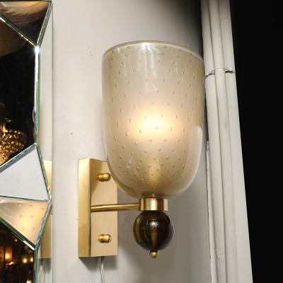 Pair of Hand Blown Murano Frosted Glass Sconces W Murine Orbital Drop Details