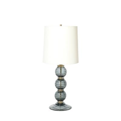 Pair of Hand Blown Murano Ribbed Smoked Glass Table Lamps with Brass Fittings