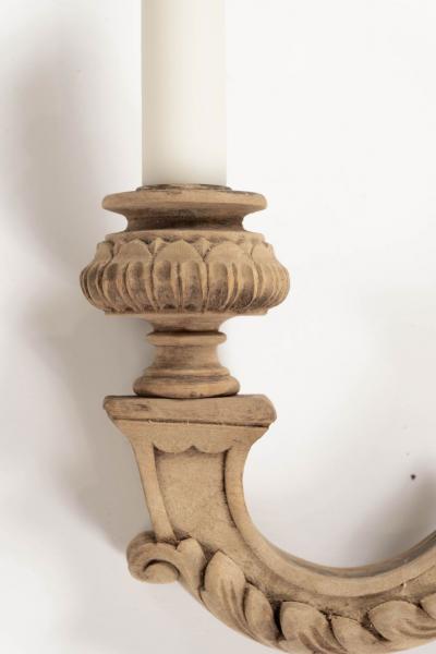 Pair of Hand Carved Bleached Walnut Single Arm Sconces