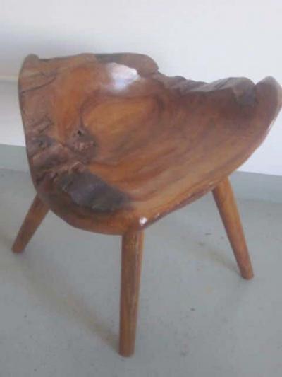 Pair of Hand Carved Mid Century Modern Craftsman Stools Slipper Chairs