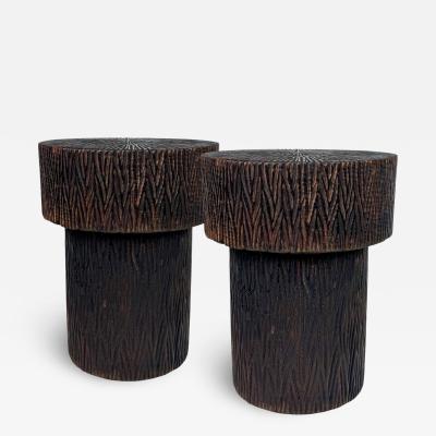 Pair of Hand Carved Teak Side Tables