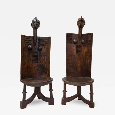 Pair of Hand Carved Tribal Chairs from Africa 1960s
