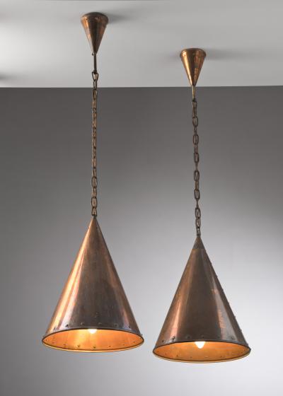 Pair of Hand Hammered Copper Ceiling Lamps