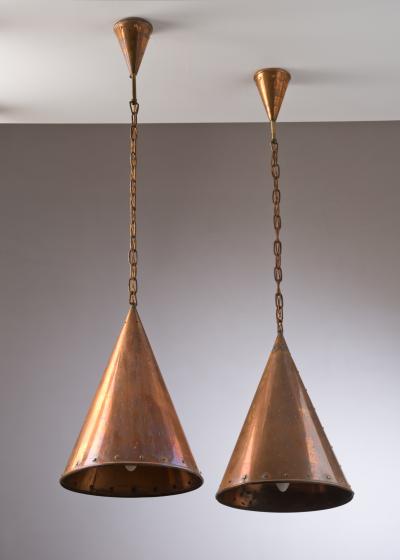 Pair of Hand Hammered Copper Ceiling Lamps