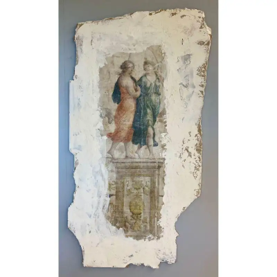 Pair of Hand Painted Architectural Roman Wall Fragments Italian Venetian Style