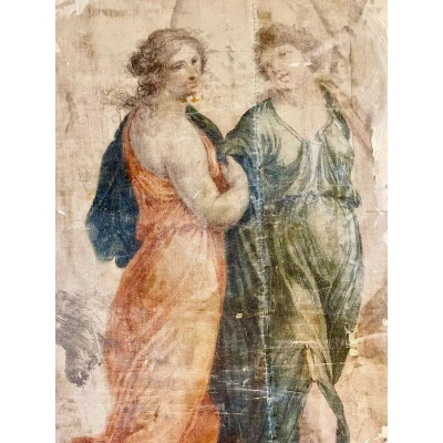 Pair of Hand Painted Architectural Roman Wall Fragments Italian Venetian Style