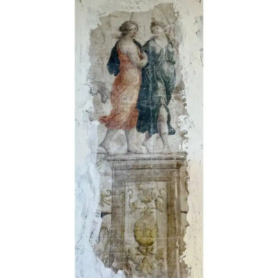 Pair of Hand Painted Architectural Roman Wall Fragments Italian Venetian Style