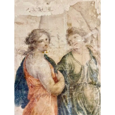 Pair of Hand Painted Architectural Roman Wall Fragments Italian Venetian Style
