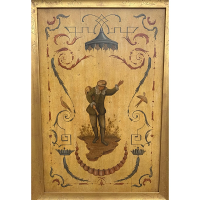 Pair of Hand Painted Chinoiserie Panels in Giltwood Frames